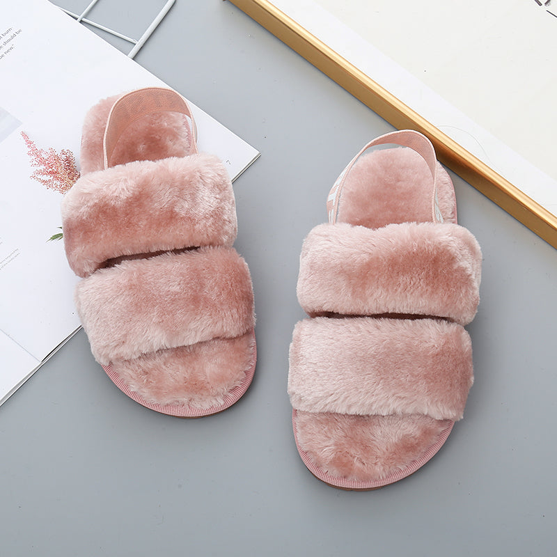 Faux Fur Open Toe Slippers