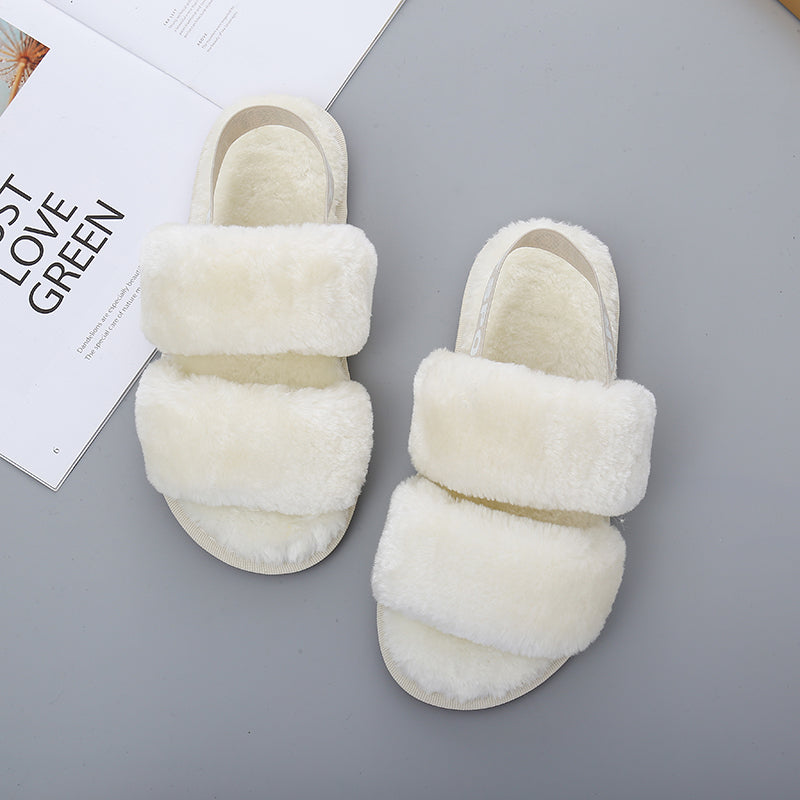 Faux Fur Open Toe Slippers