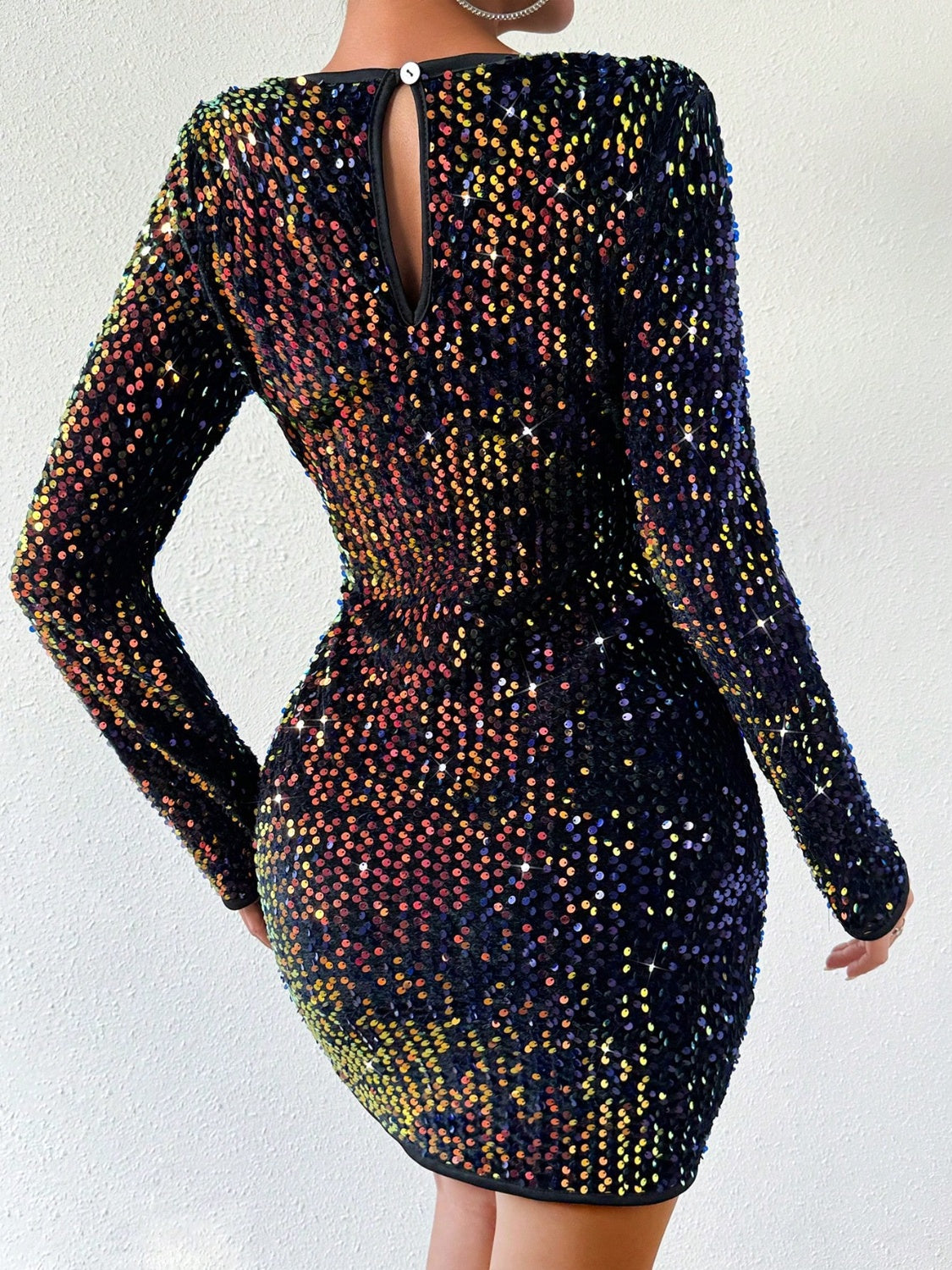 “The Trek” Sequin Round Neck Long Sleeve Mini Dress