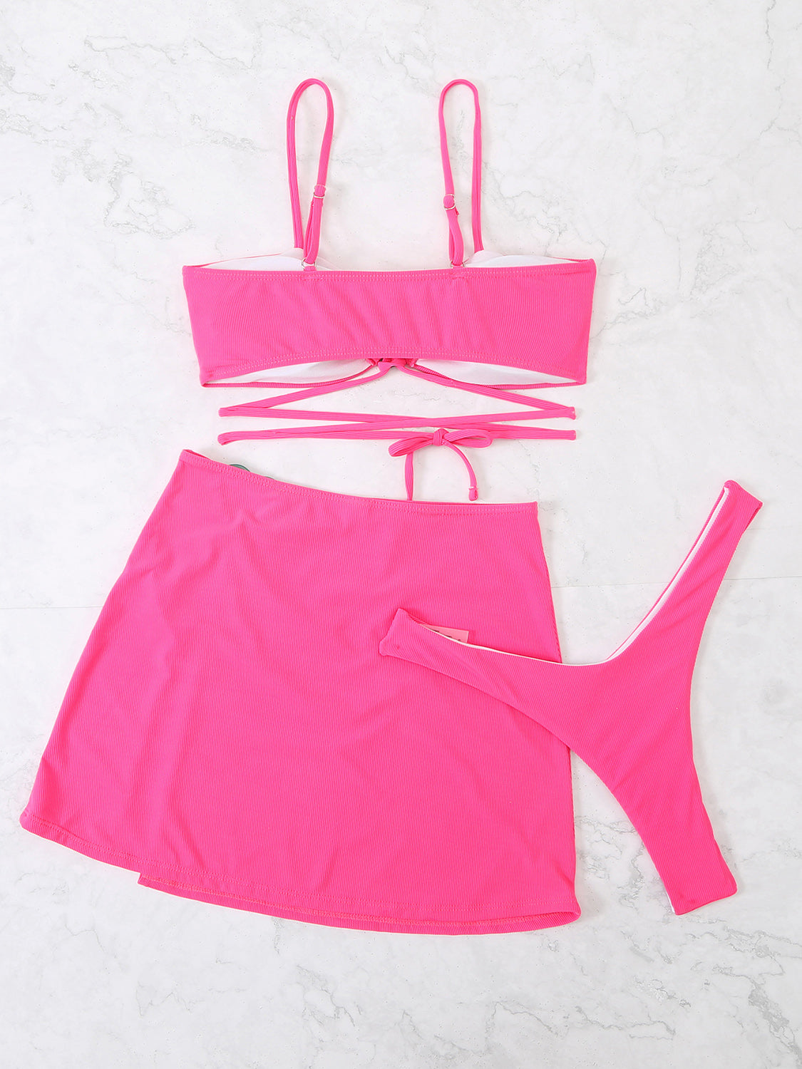 “The Heartfelt Swim” Cutout Spaghetti Strap Three-Piece Swim Set