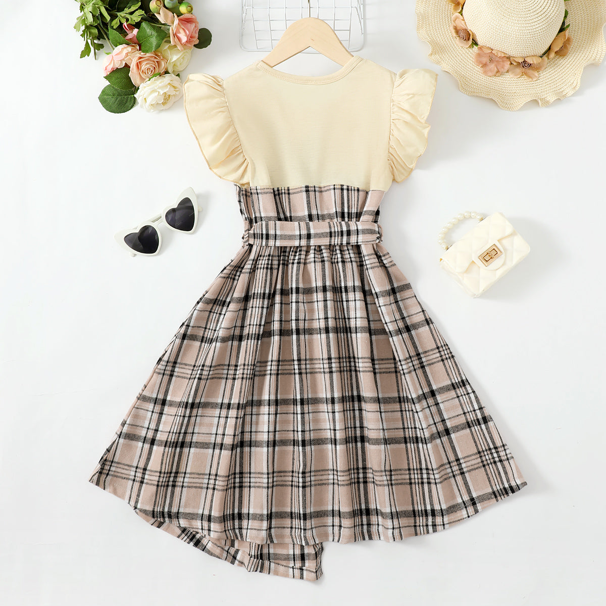 “Brickie Girl: The Caliya” Plaid Round Neck Asymmetrical Dress