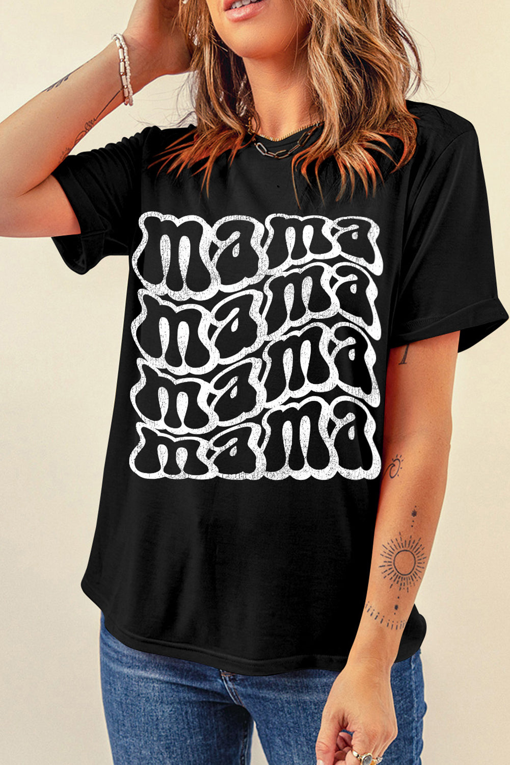 “The Repeat MAMA” Round Neck Short Sleeve T-Shirt