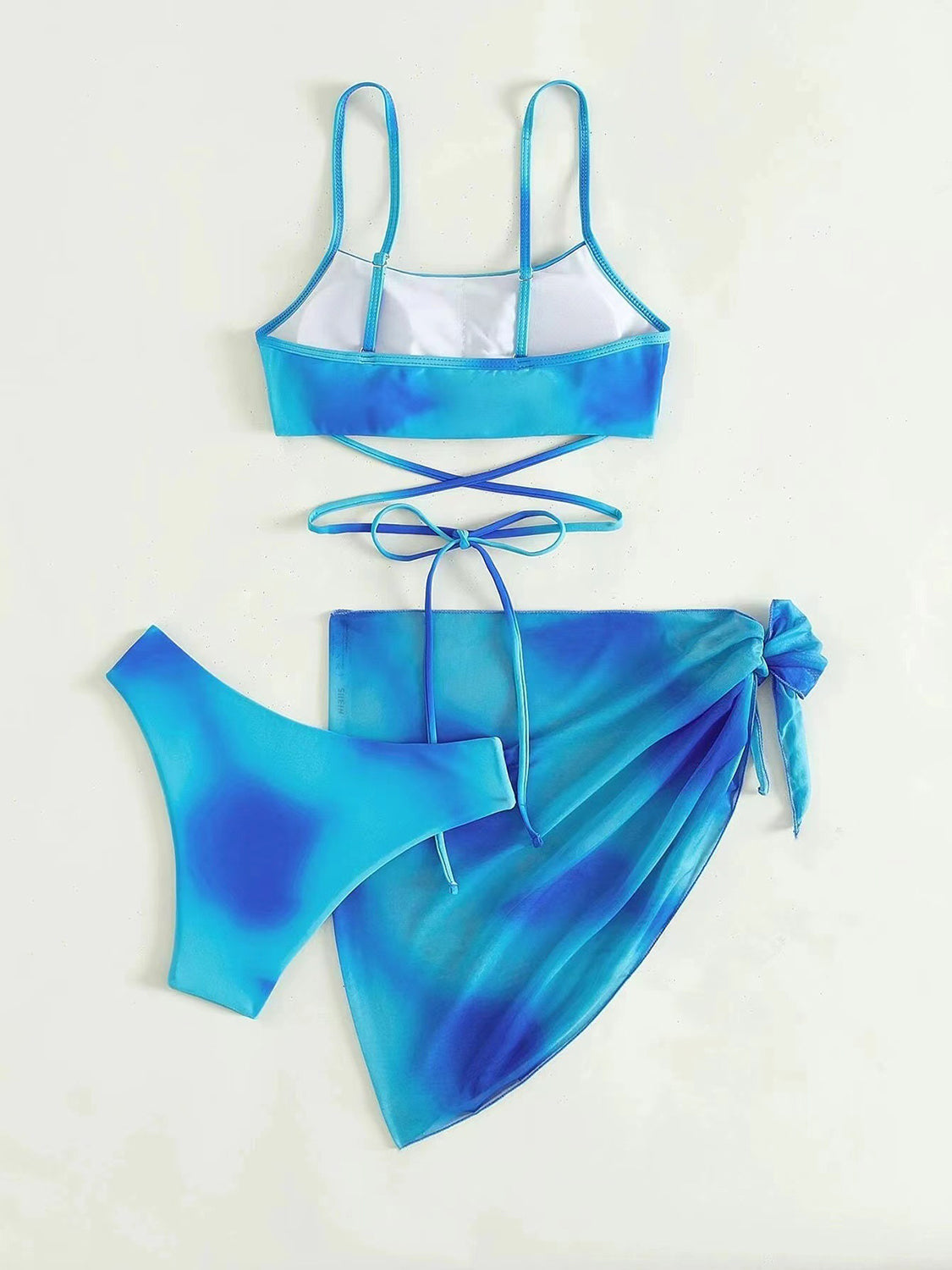 “The Center Of Attention” Tied Gradient Spaghetti Strap Three-Piece Swim Set