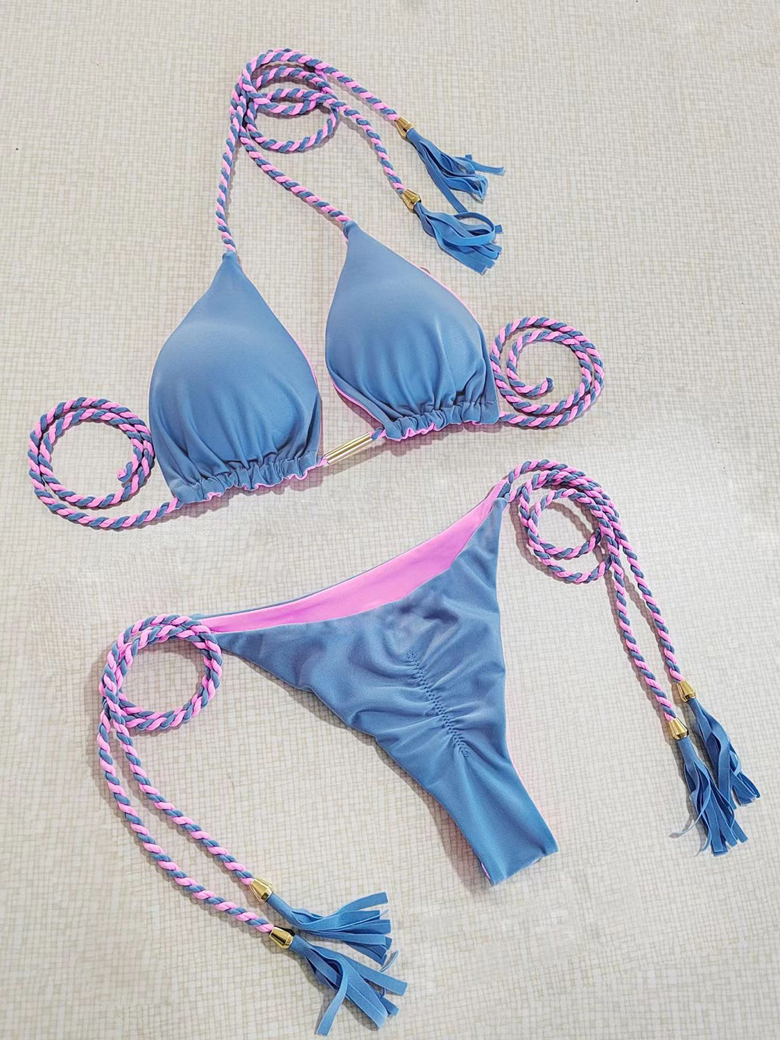 “The Mermaid” Contrast Halter Neck Two-Piece Bikini Set