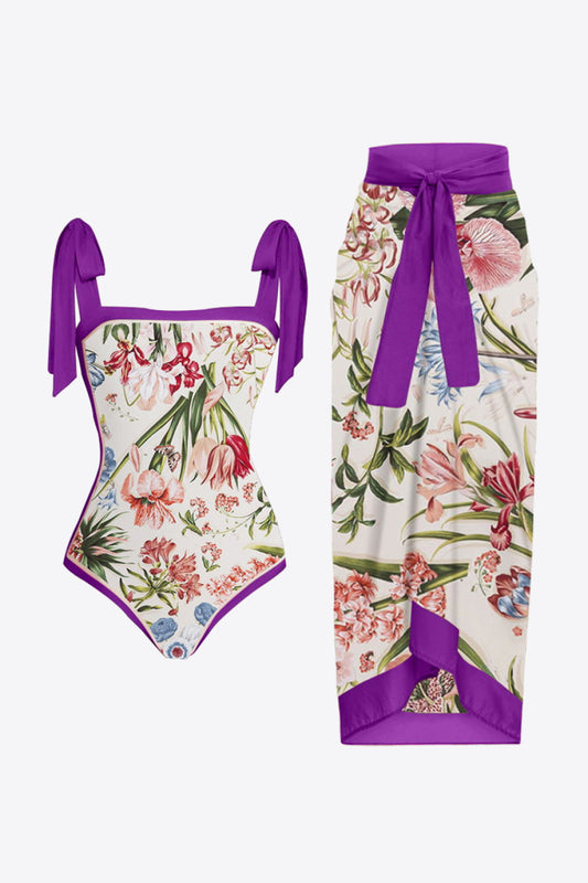 “The Island Canvas” Floral Tie Shoulder Two-Piece Swim Set