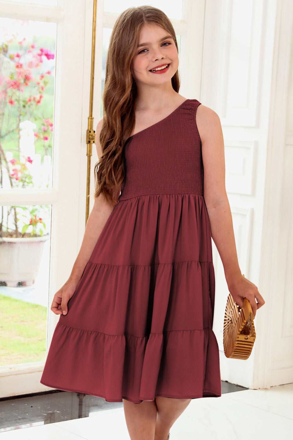 “The Kiddie Tea Time” One-Shoulder Sleeveless Tiered Dress