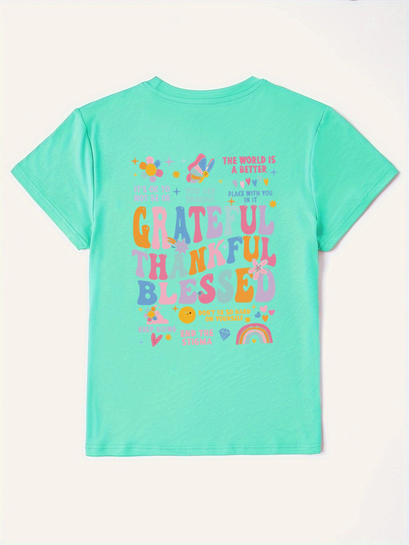 “The Grateful” Letter Graphic Round Neck Short Sleeve T-Shirt