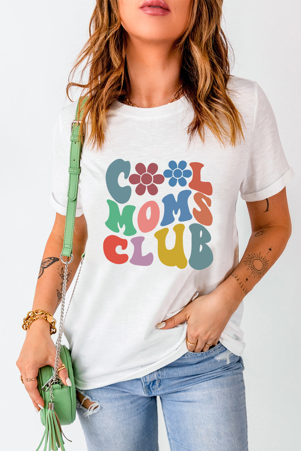 “The COOL MOMS” CLUB Round Neck Short Sleeve T-Shirt