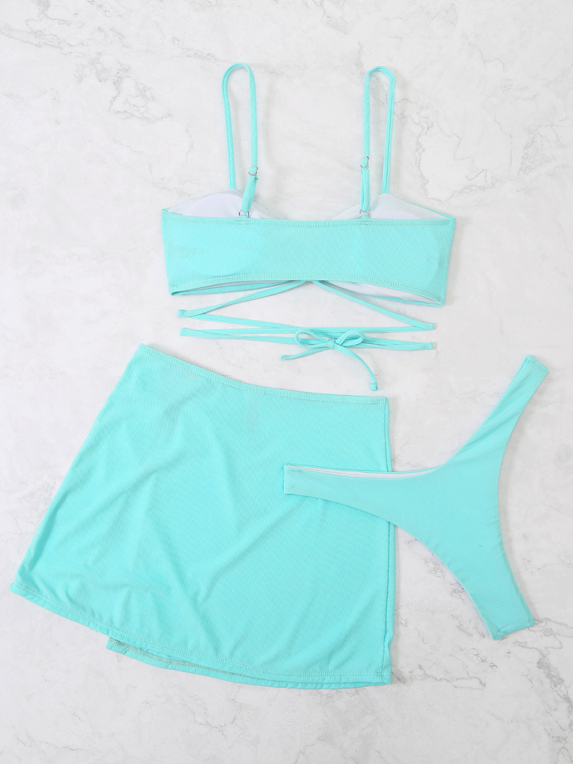 “The Heartfelt Swim” Cutout Spaghetti Strap Three-Piece Swim Set