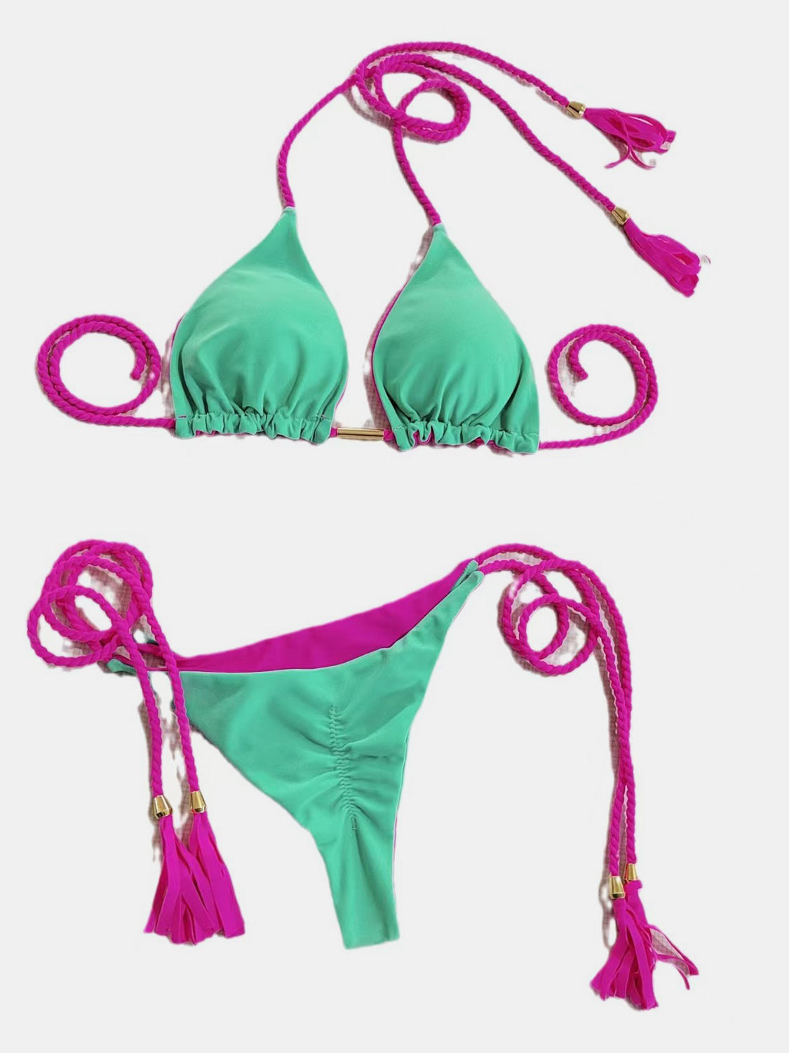 “The Mermaid” Contrast Halter Neck Two-Piece Bikini Set