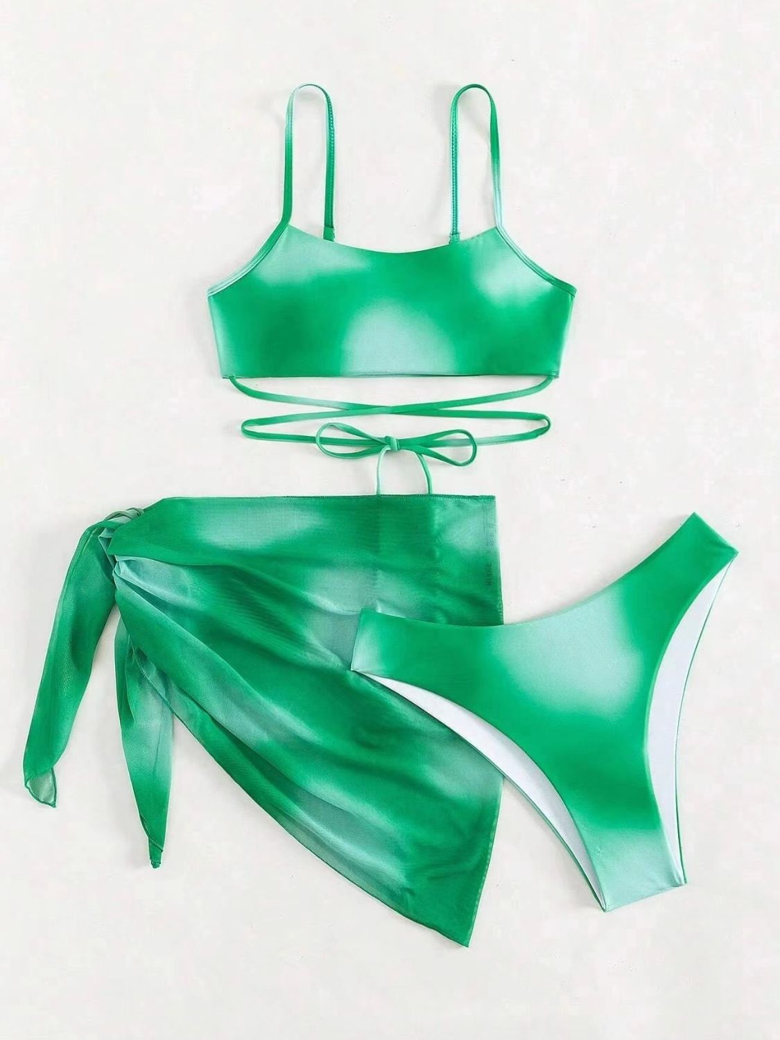 “The Center Of Attention” Tied Gradient Spaghetti Strap Three-Piece Swim Set