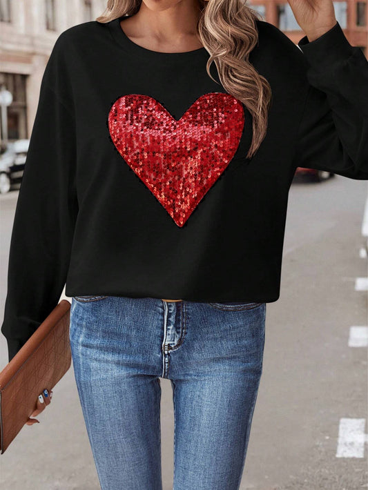 “The Ruby Heart” Sequin Heart Dropped Shoulder Sweatshirt