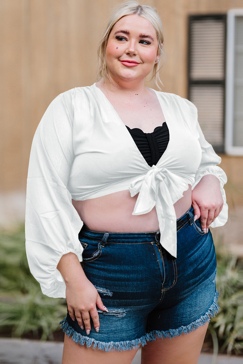 “The Cute Cut” Plus Size Tie Front Crop Top