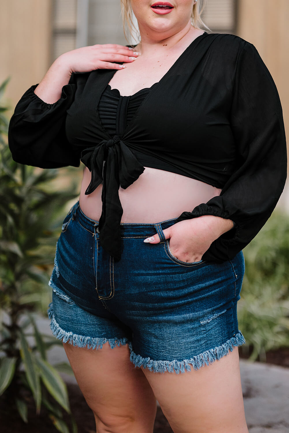 “The Cute Cut” Plus Size Tie Front Crop Top