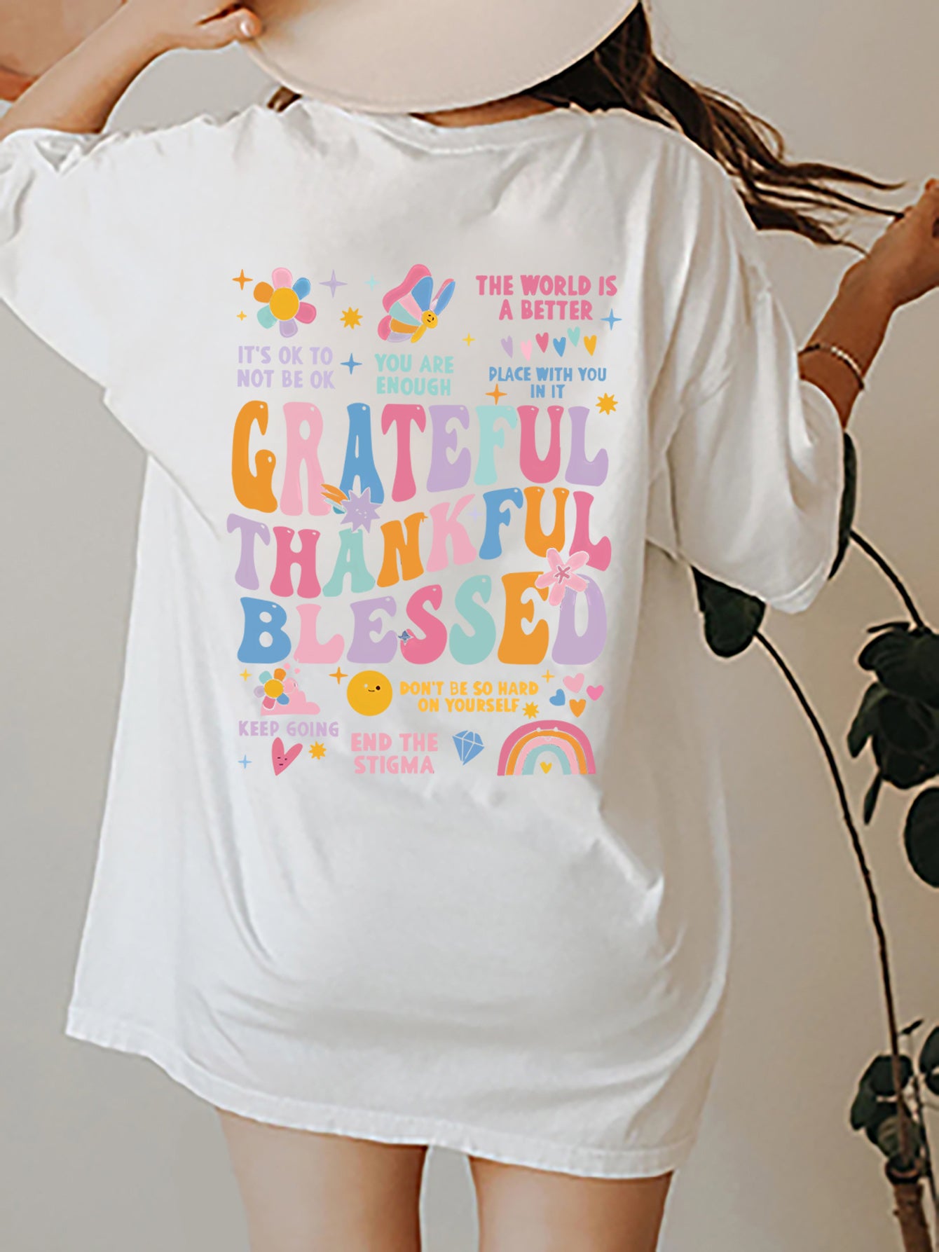 “The Grateful” Letter Graphic Round Neck Short Sleeve T-Shirt