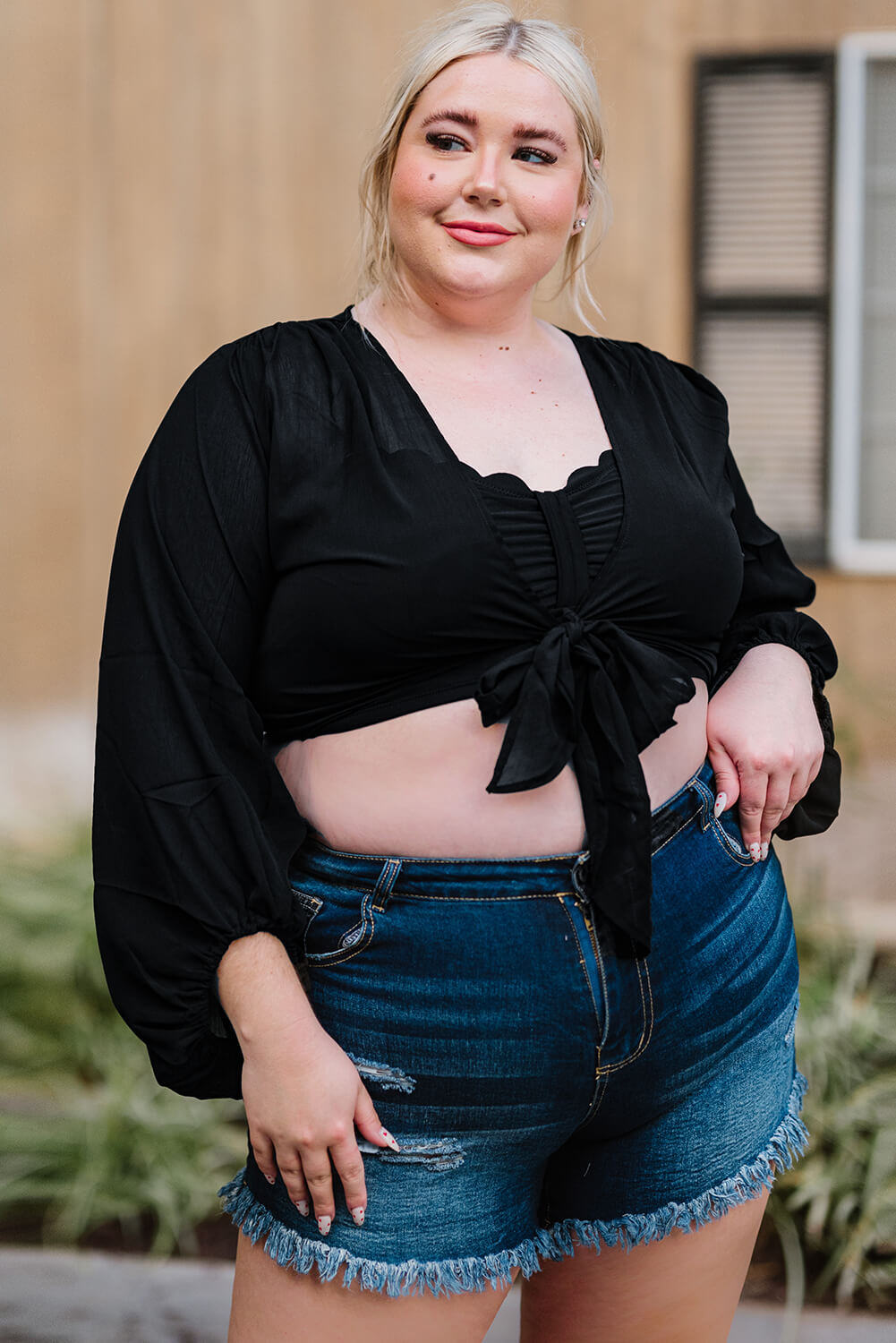 “The Cute Cut” Plus Size Tie Front Crop Top