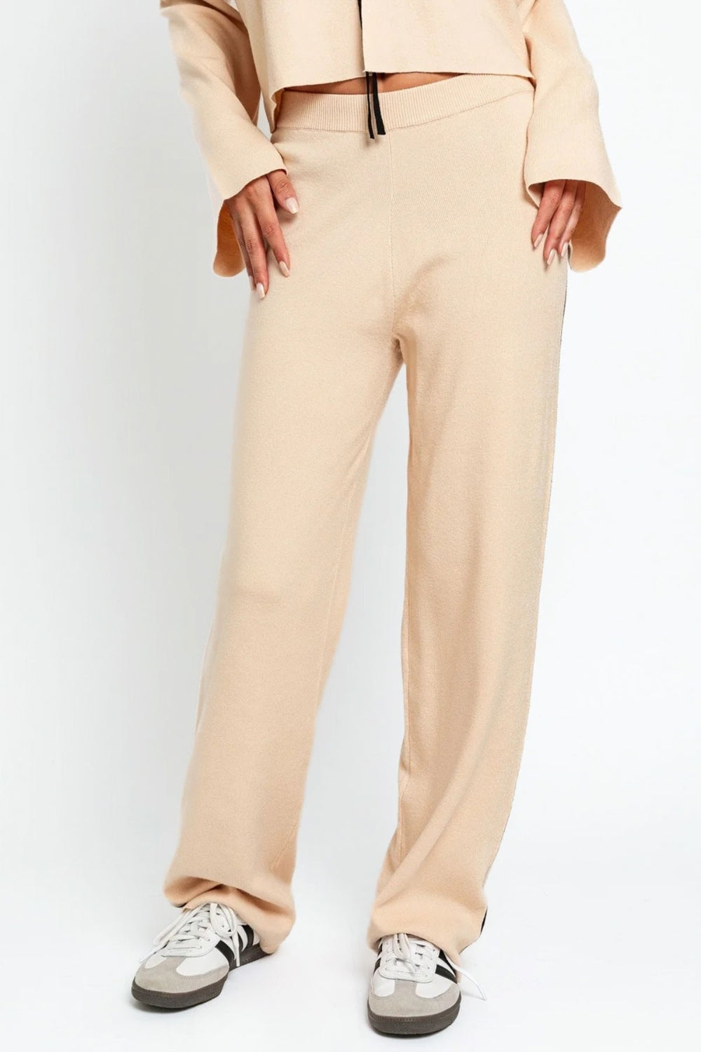 Contrast Trim High Waist Wide Leg Sweater Pants