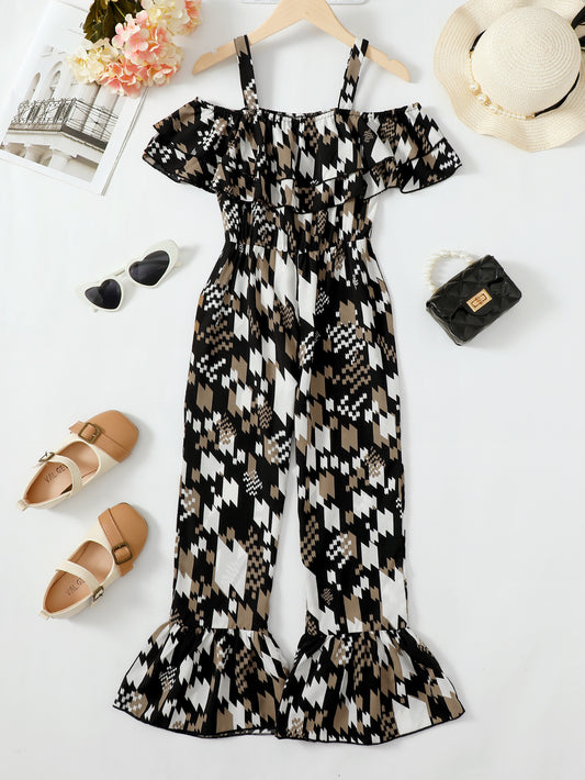 “The Nyla”Printed Cold-Shoulder Flare Leg Jumpsuit