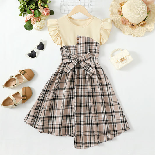 “Brickie Girl: The Caliya” Plaid Round Neck Asymmetrical Dress