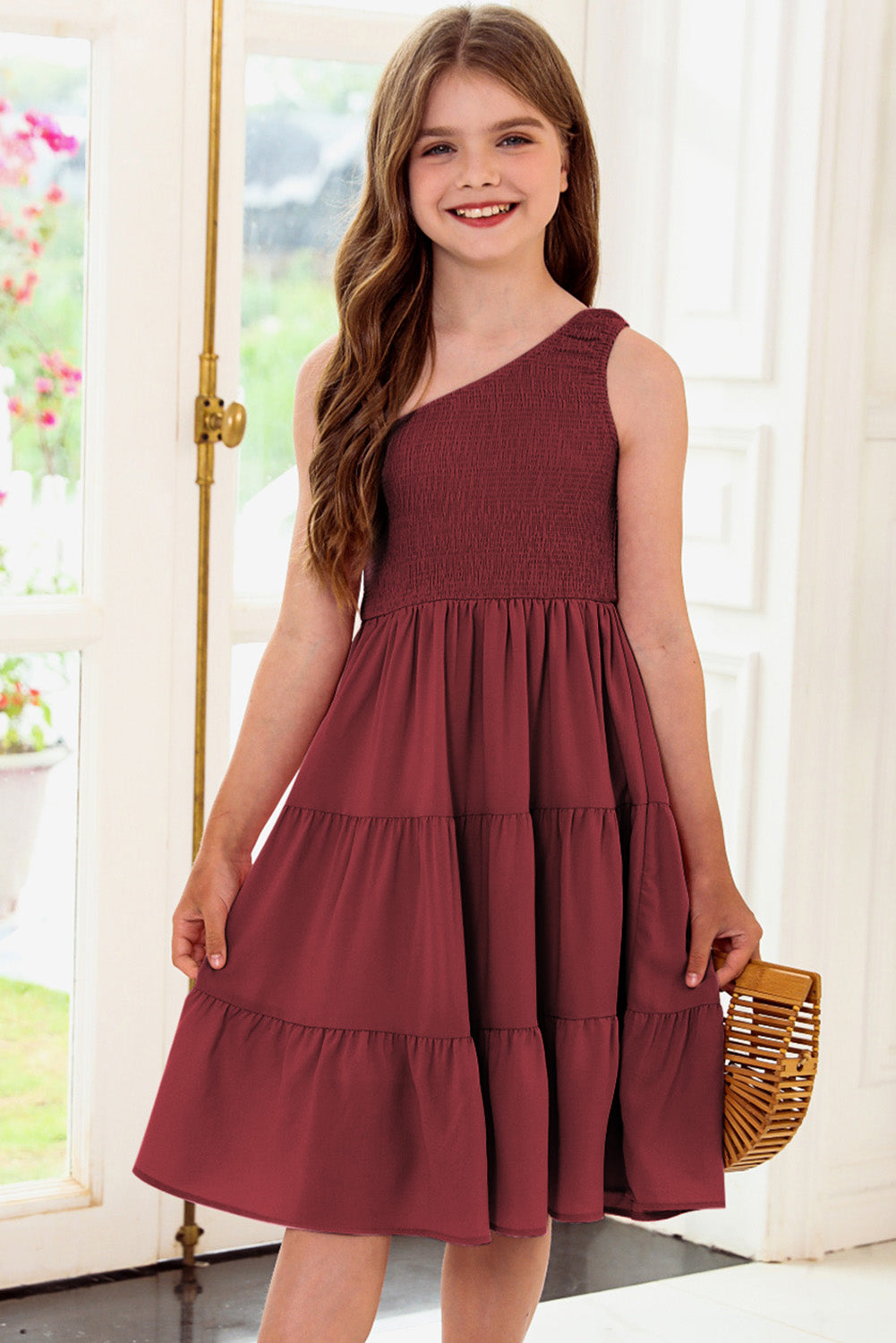 “The Kiddie Tea Time” One-Shoulder Sleeveless Tiered Dress