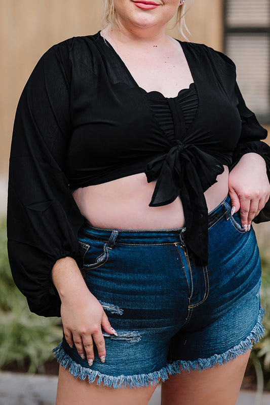 “The Cute Cut” Plus Size Tie Front Crop Top