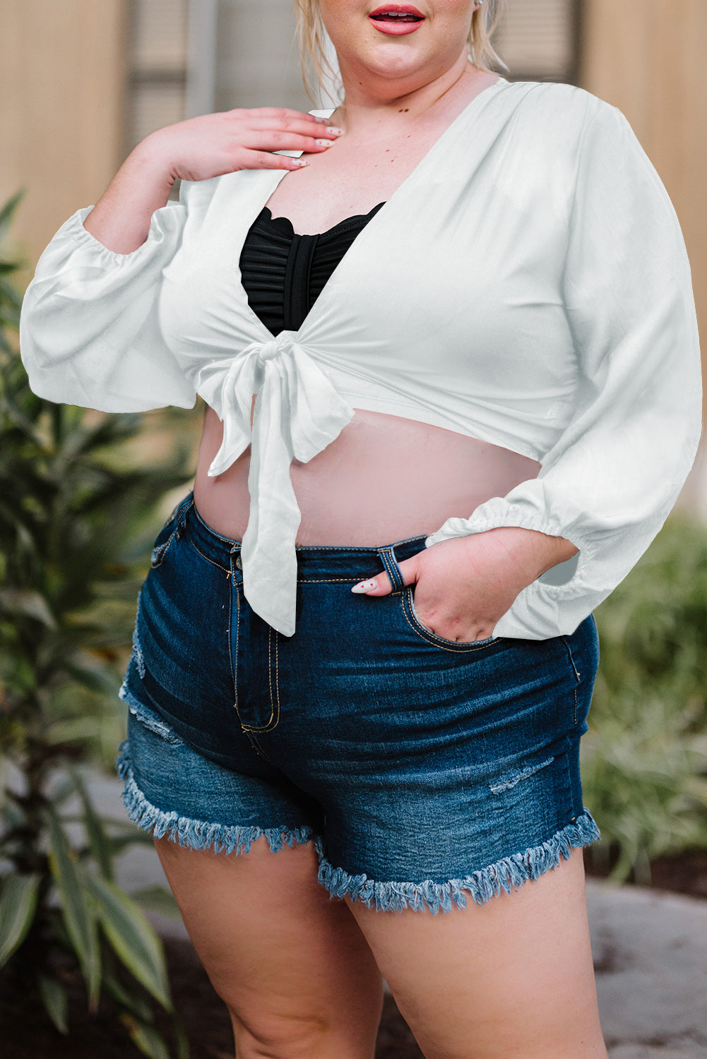 “The Cute Cut” Plus Size Tie Front Crop Top