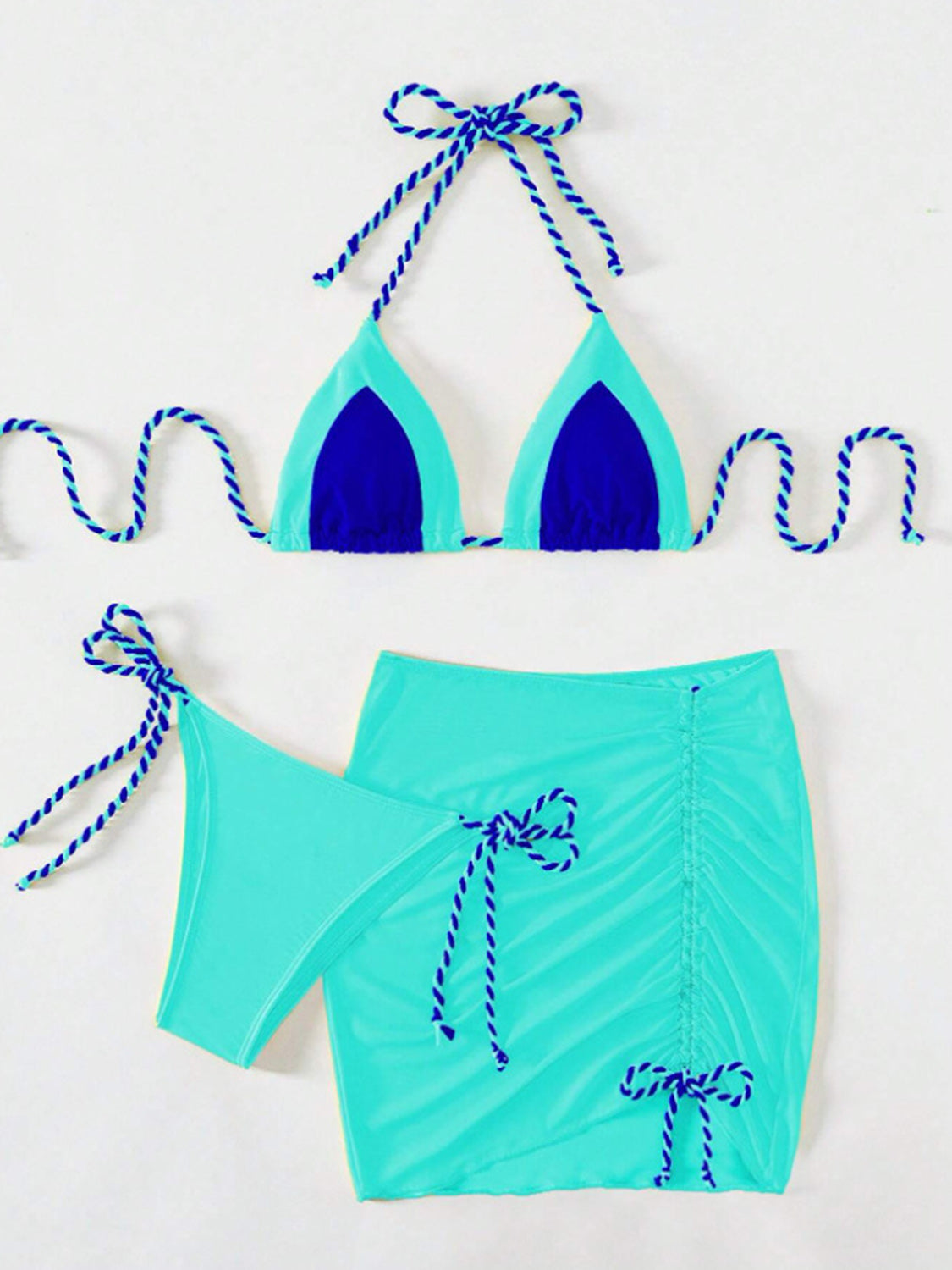 “The Souvenir” Contrast Tied Three-Piece Swim Set