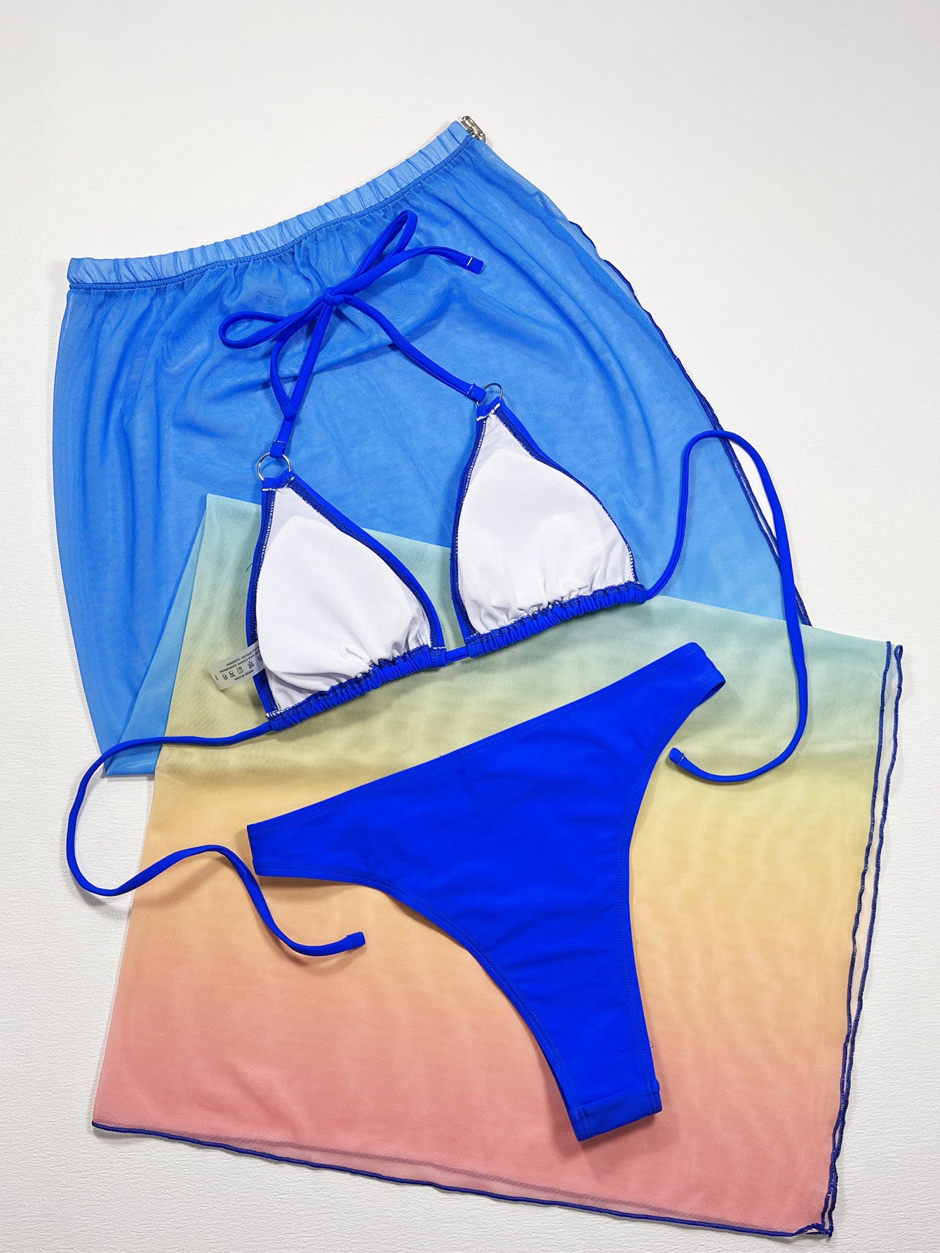 “The Lagoon” Gradient Halter Neck Three-Piece Swim Set