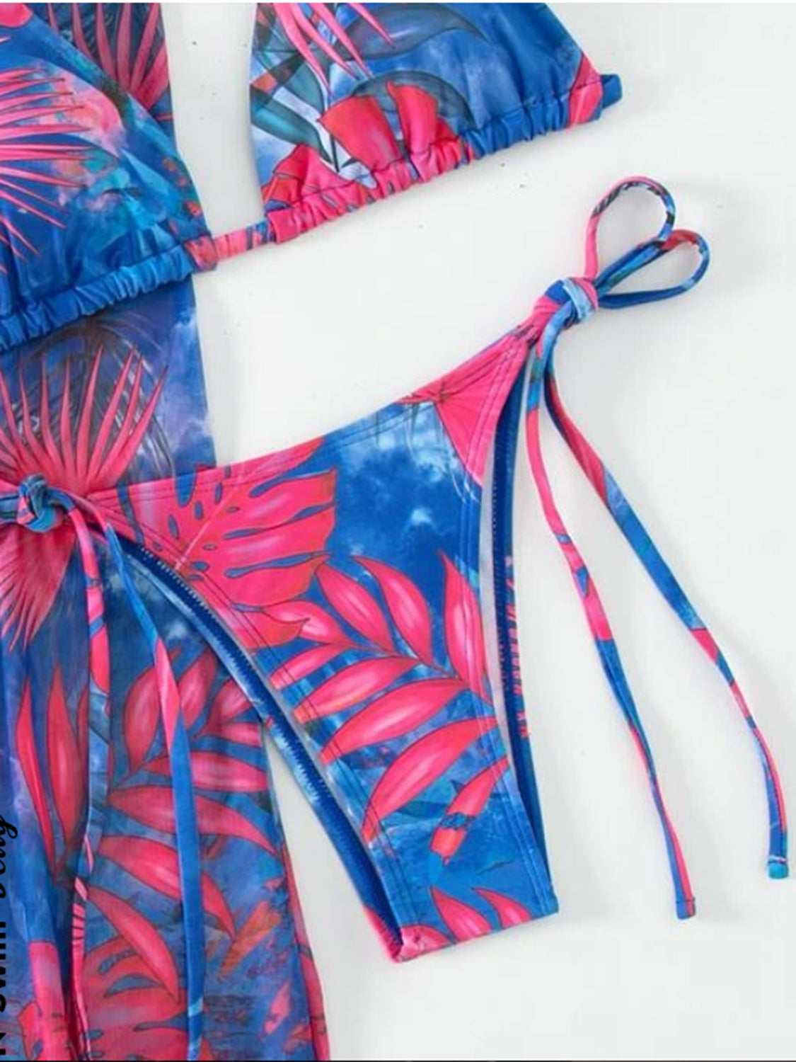 “The DownTime” Printed Halter Neck Three-Piece Swim Set