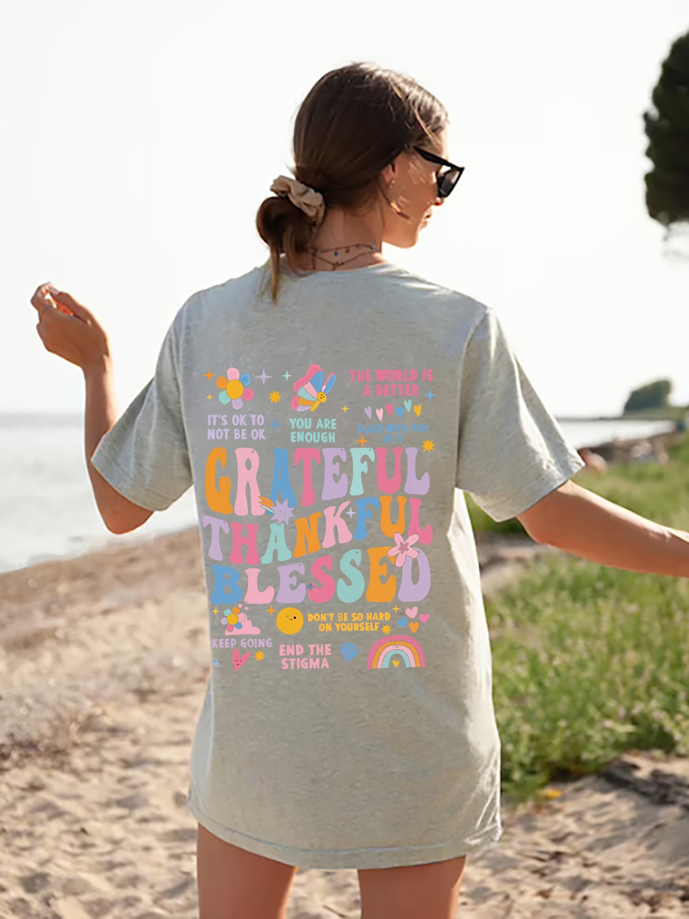 “The Grateful” Letter Graphic Round Neck Short Sleeve T-Shirt