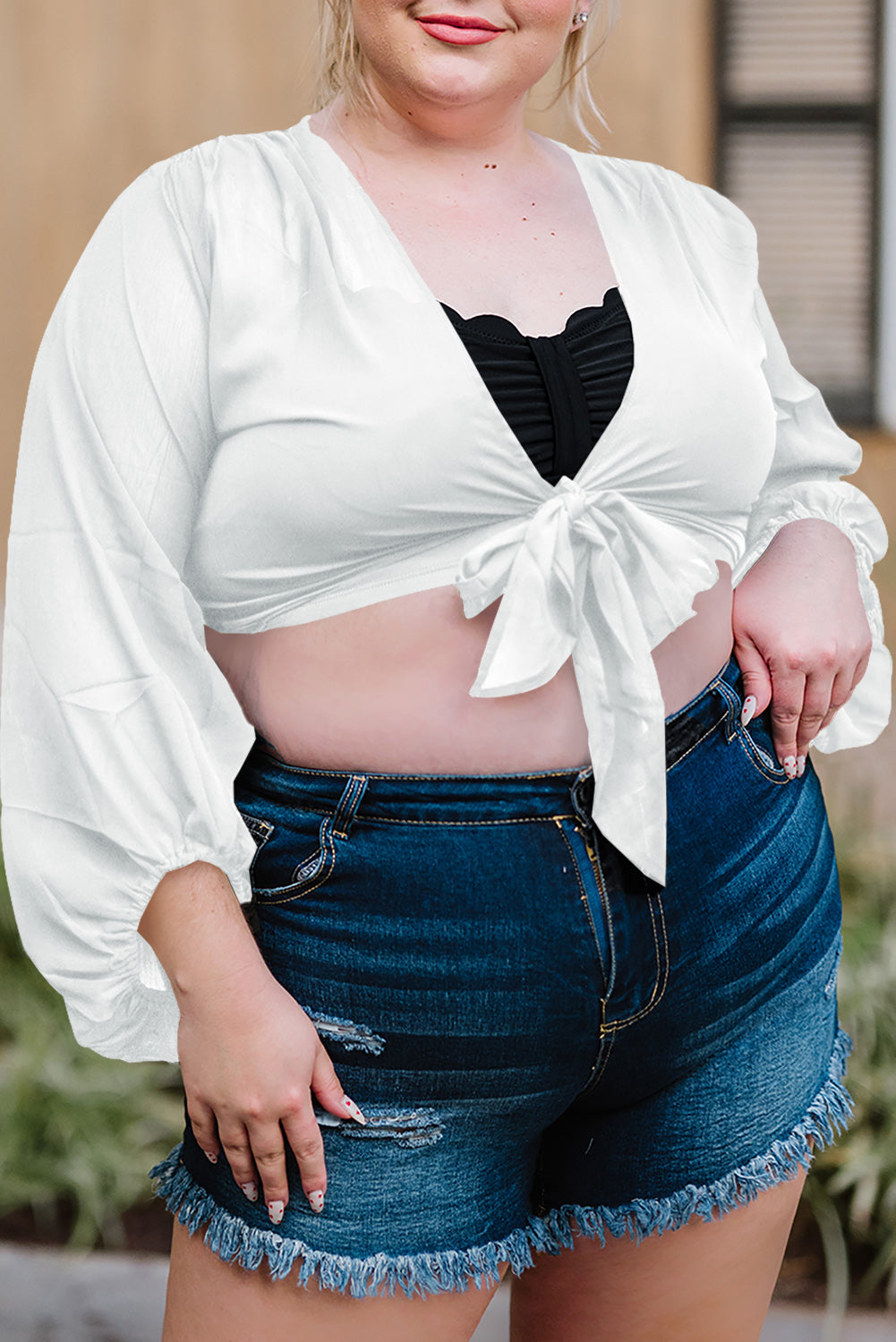 “The Cute Cut” Plus Size Tie Front Crop Top