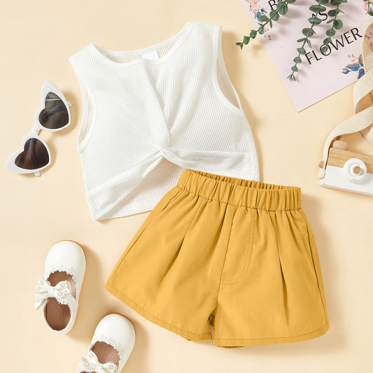 “The Kids Twist” Front Waffle-Knit Tank and Shorts Set