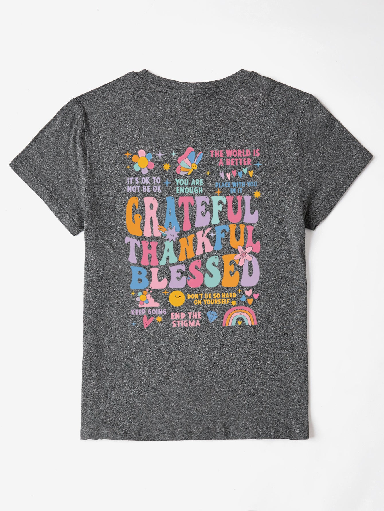 “The Grateful” Letter Graphic Round Neck Short Sleeve T-Shirt