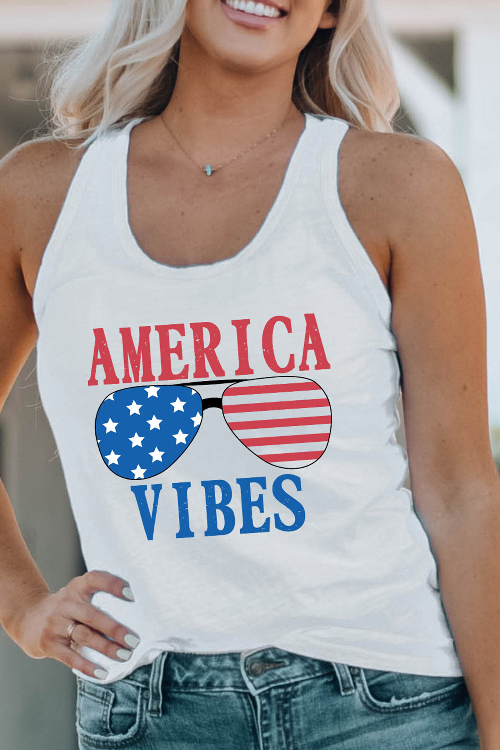 “The AMERICA VIBES” Graphic Round Neck Tank