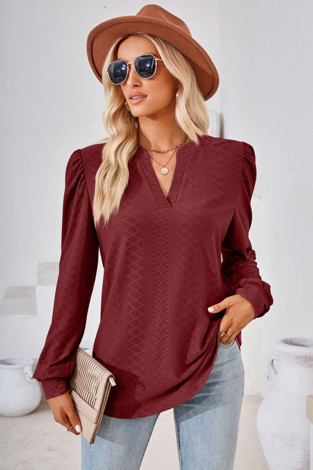 “The Visit To Indy” V-Neck Puff Sleeve Blouse