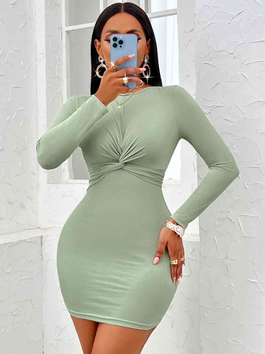 “The Do To Much” Twist Front Long Sleeve Dress