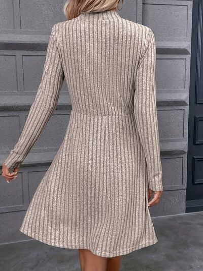 “ The Aafia” Decorative Button Mock Neck Long Sleeve Sweater Dress