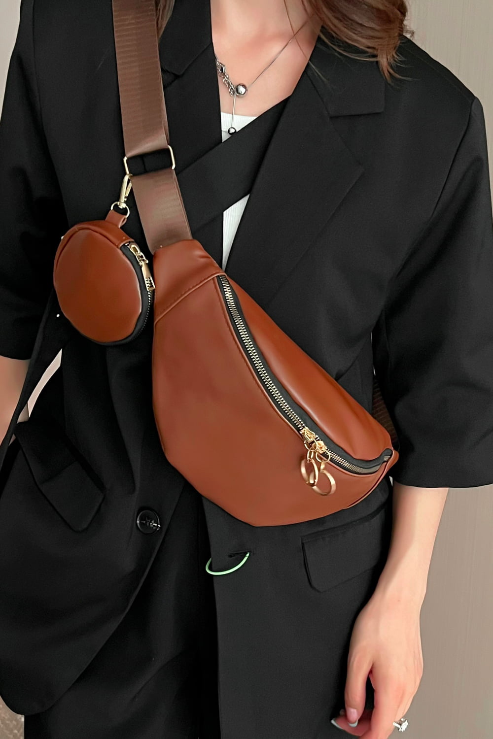 Leather Sling Bag with Small Purse