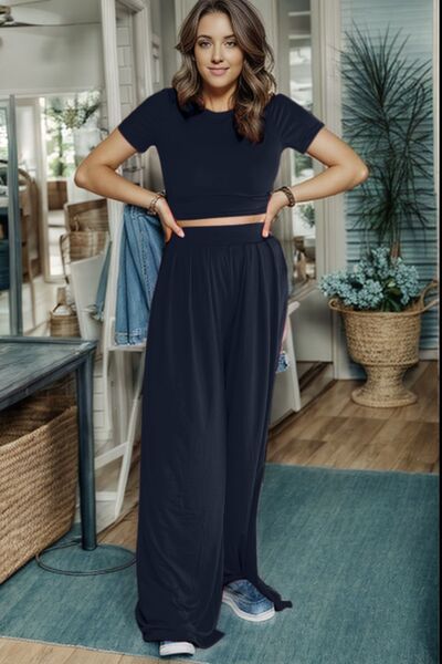 “The PERFECT SET” Short Sleeve Top and Wide Leg Pants Set