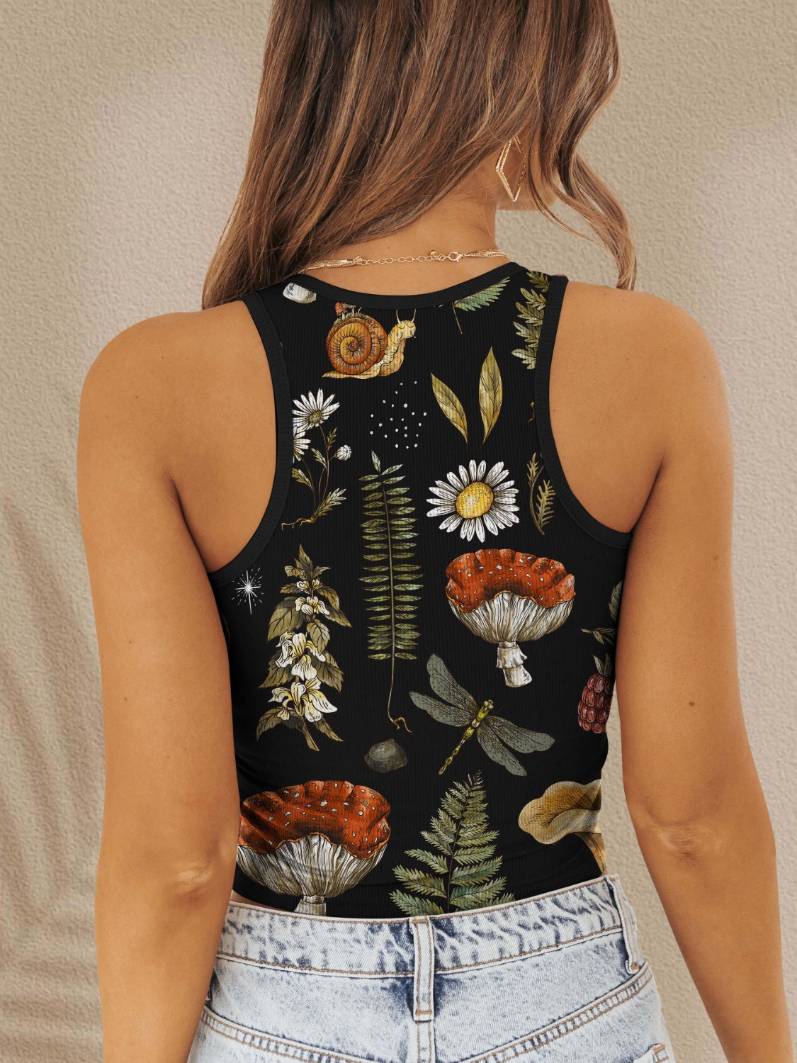 “The Mother Nature” Printed Round Neck Wide Strap Tank