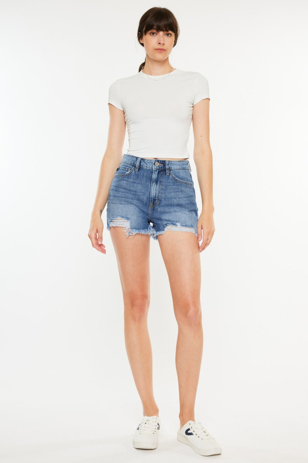 “The Kansan” Distressed Raw Hem High Waist Denim Shorts