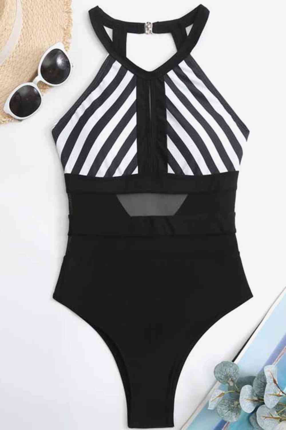 “The Pinup” Striped Backless One-Piece Swimsuit