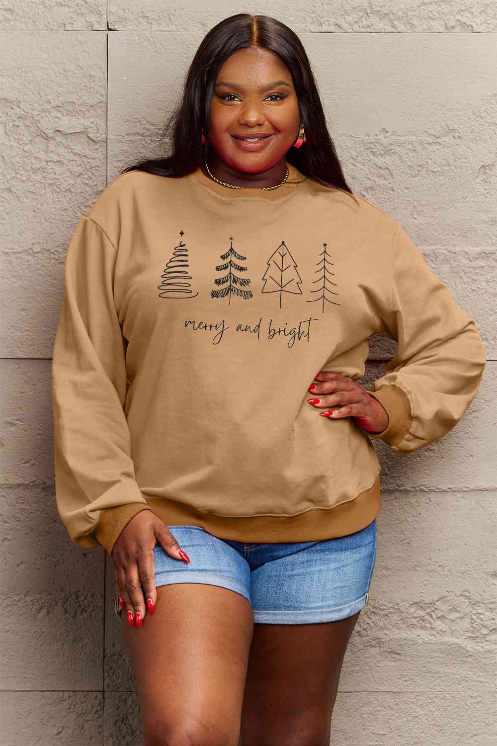 Simply Love Full Size MERRY AND BRIGHT Graphic Sweatshirt