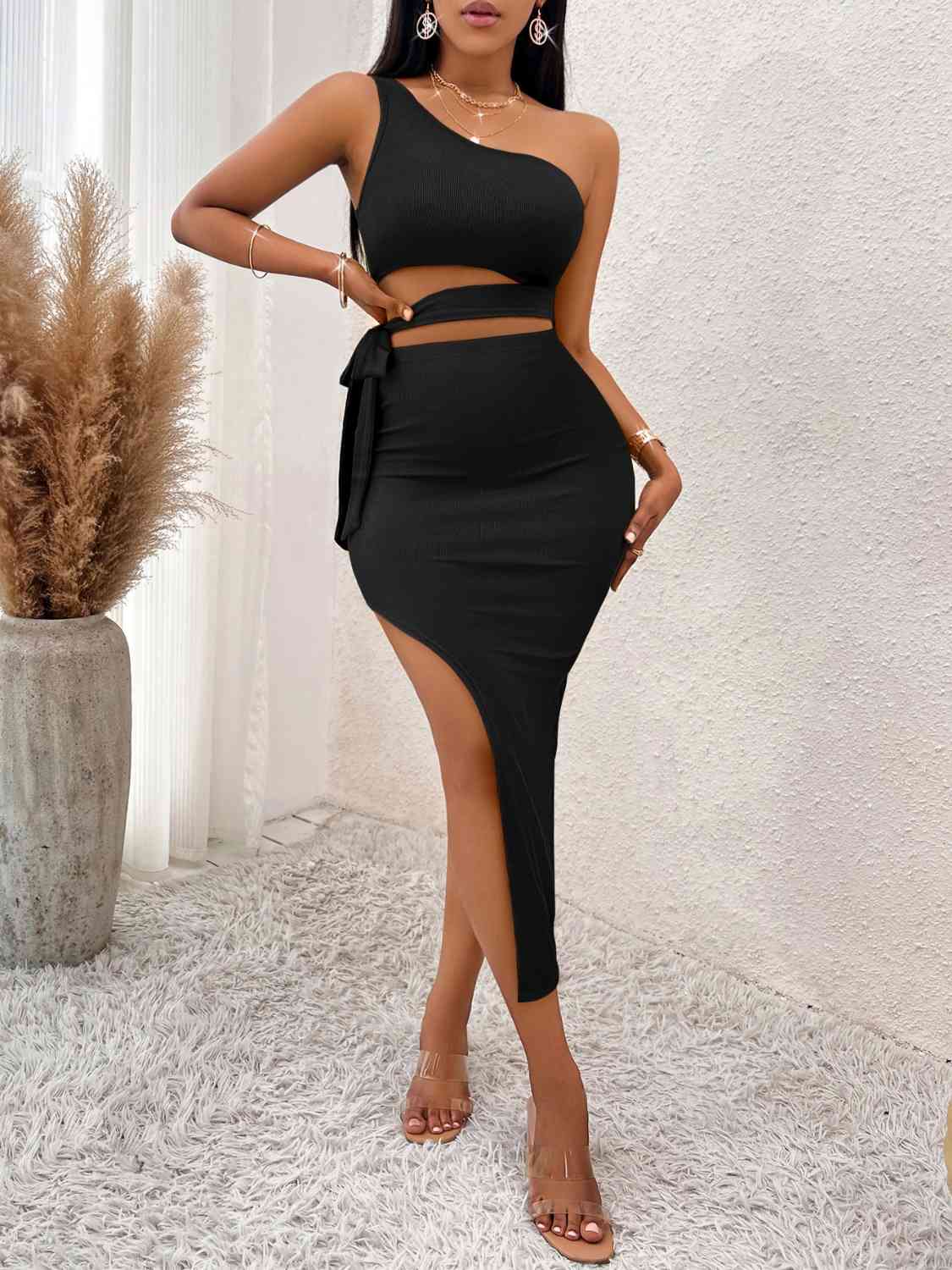 “The Tie Waist” Asymmetrical Midi Dress