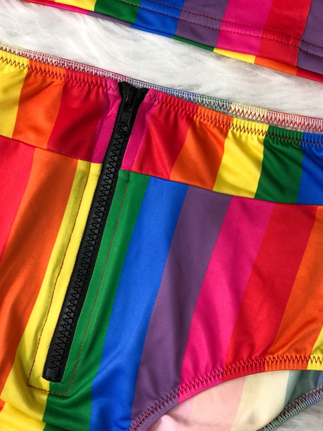 “The Rainbow Room” Contrast Half Zip Top and Brief Swim Set