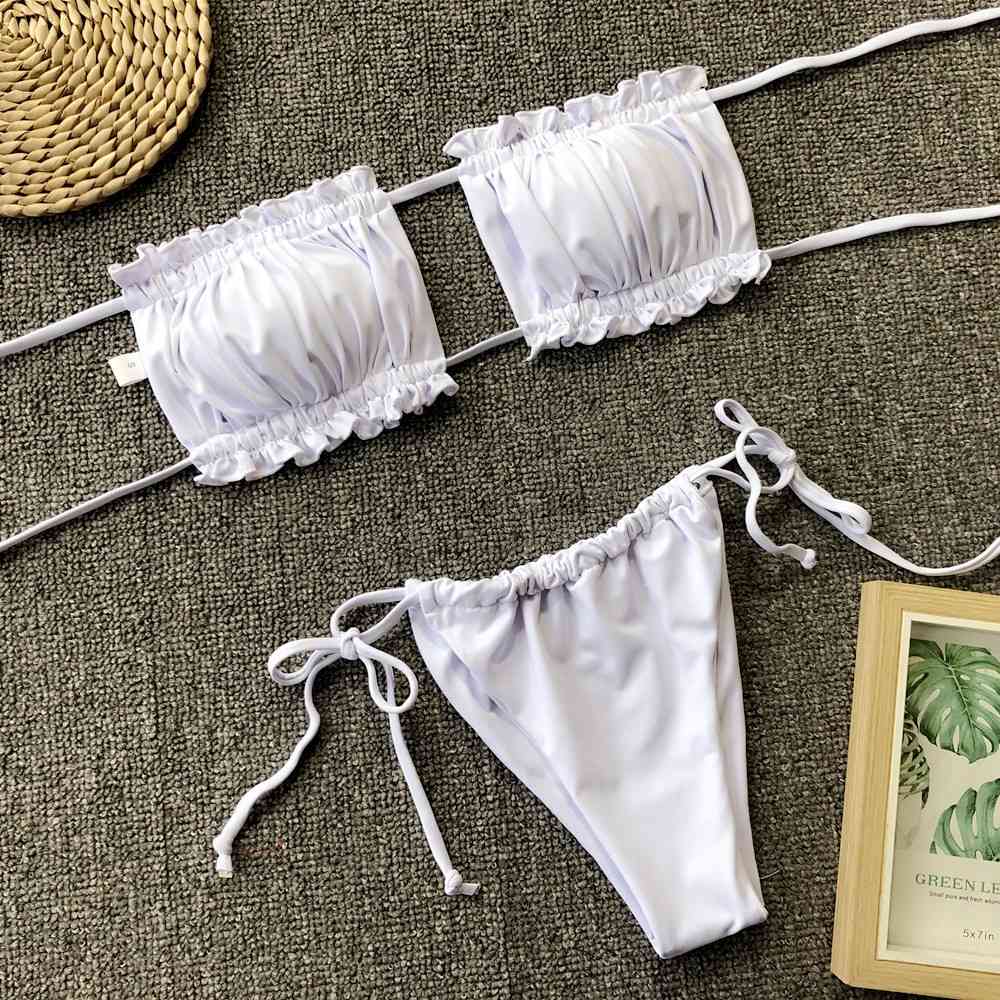 “The Bawdy” Frill Trim Ruched Bikini Set