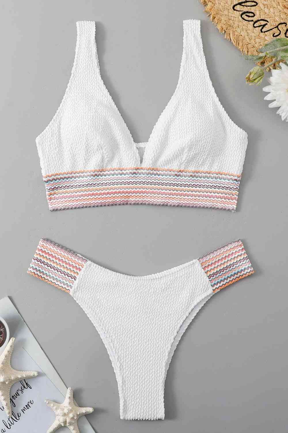 “The Neshia” Contrast Textured High Cut Swim Set