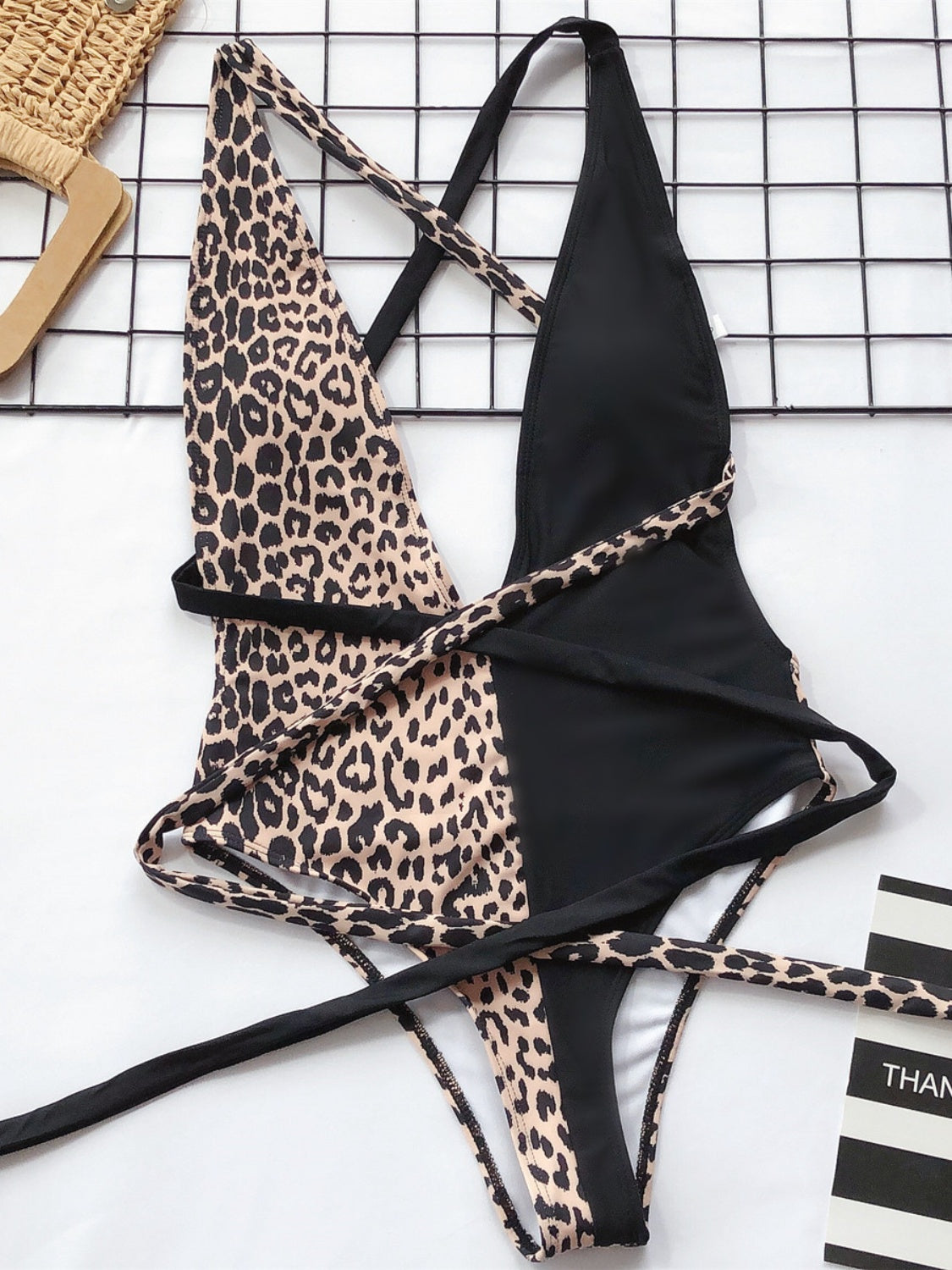 “The Totally Tied” Leopard Plunge One-Piece Swimwear