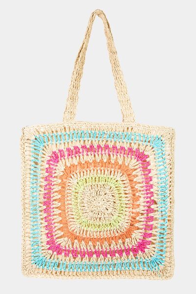 “The Beach Fame” Rainbow Crochet Knit Tote Bag