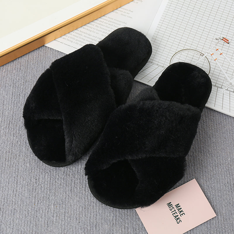 “The Softie” Faux Fur Crisscross Strap Slippers